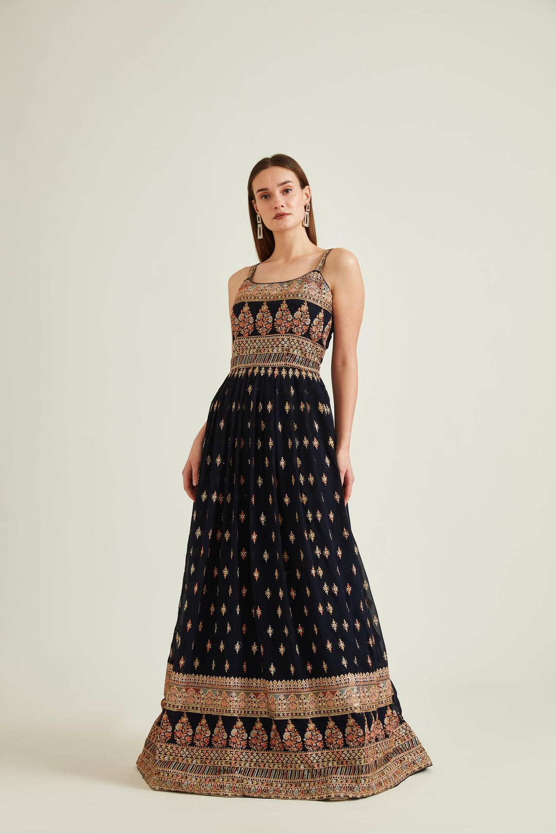 Neerus Blue Georgette Embellished Anarkali Suit Set - detail view 1