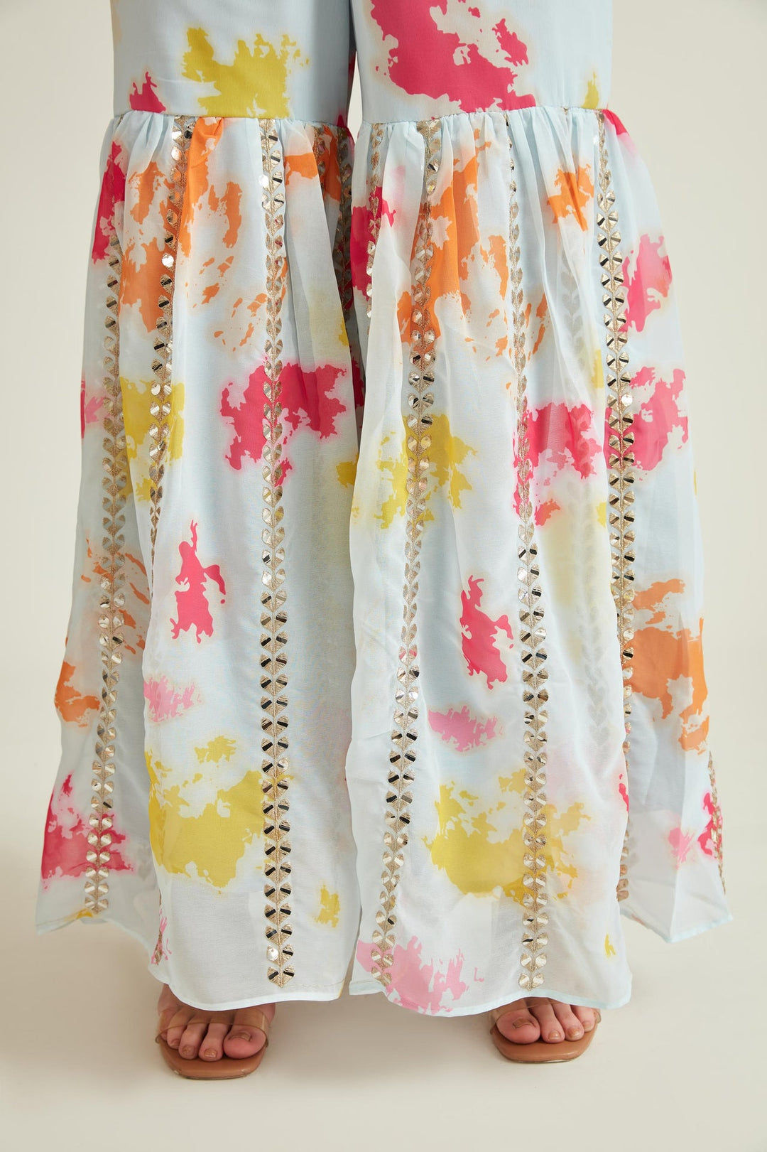 Neerus Yellow georgette mirror work kurta set - detail view 2