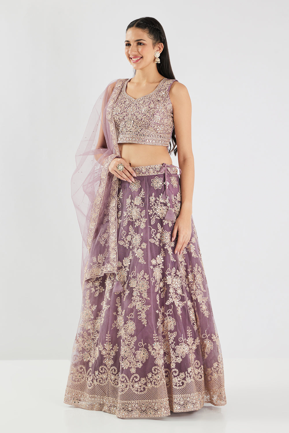Neerus Purple net embroidered lehenga set - detail view 3