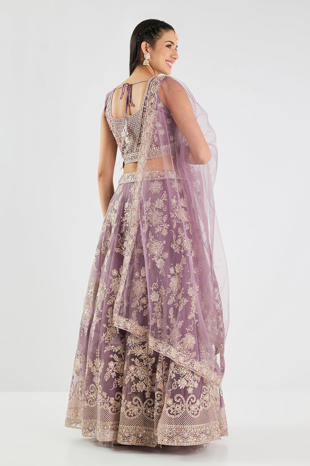 Neerus Purple net embroidered lehenga set - detail view 1