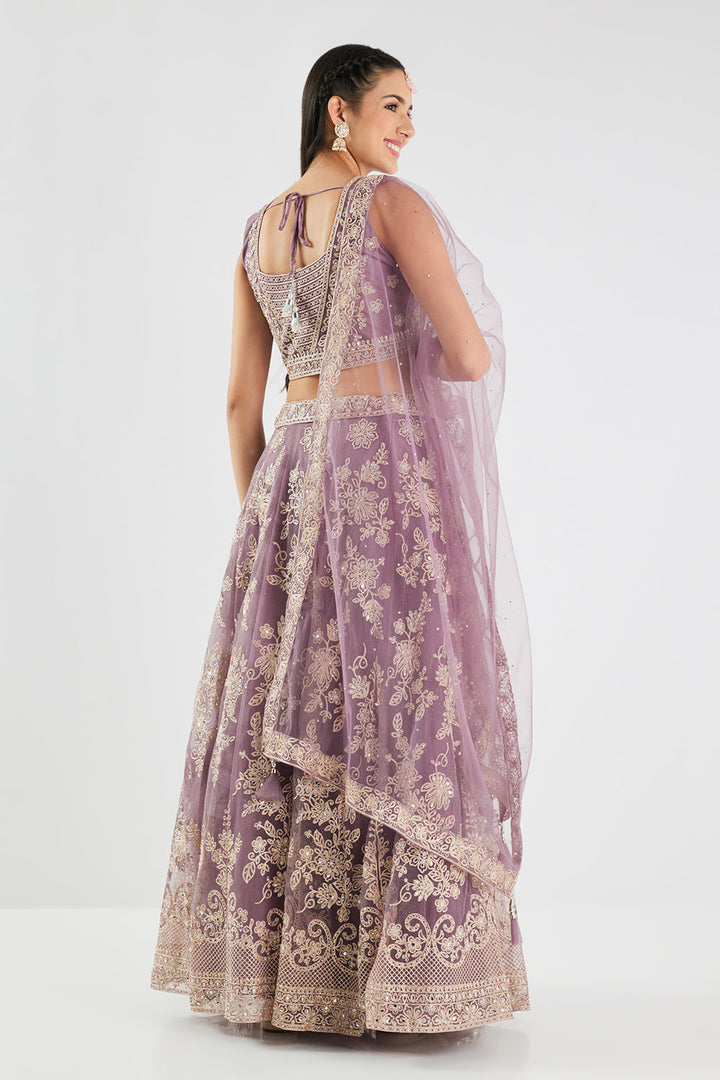 Neerus Purple net embroidered lehenga set - detail view 1