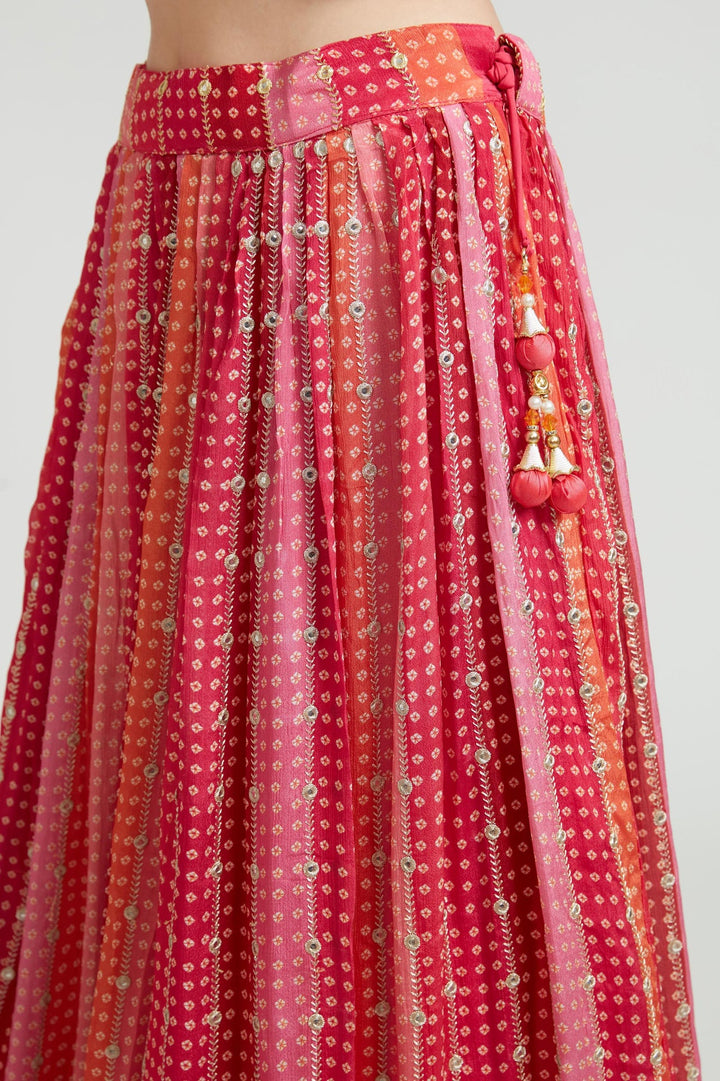 Neerus Pink silk embellished lehenga choli set - detail view 1