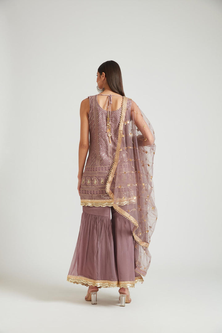 Neerus Purple georgette kurta set - back view