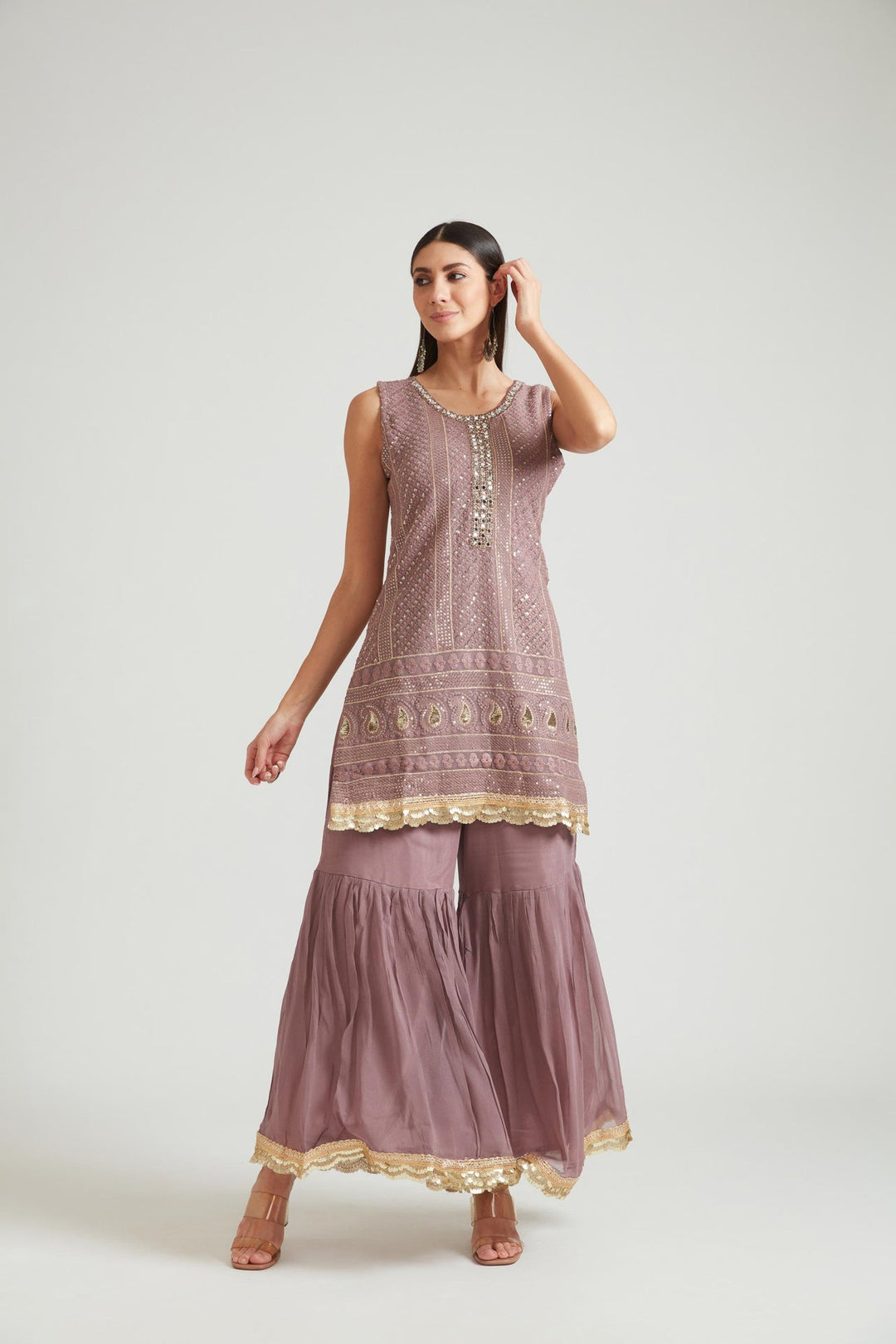 Neerus Purple georgette kurta set - side view