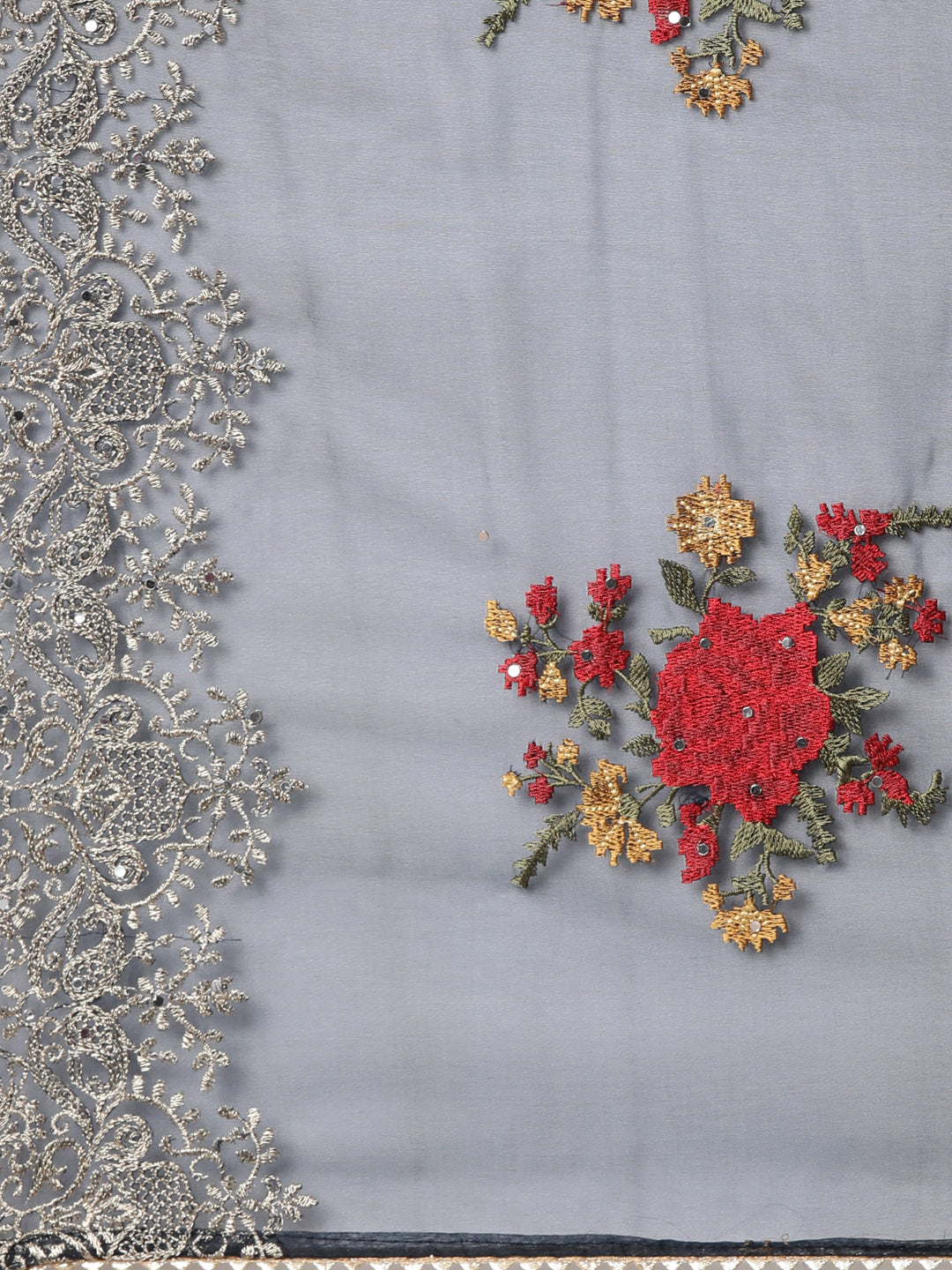 Neerus Blue printed floral straight suit set - detail view 4