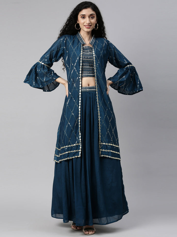 Neerus Blue georgette embellished suit set - detail view 20