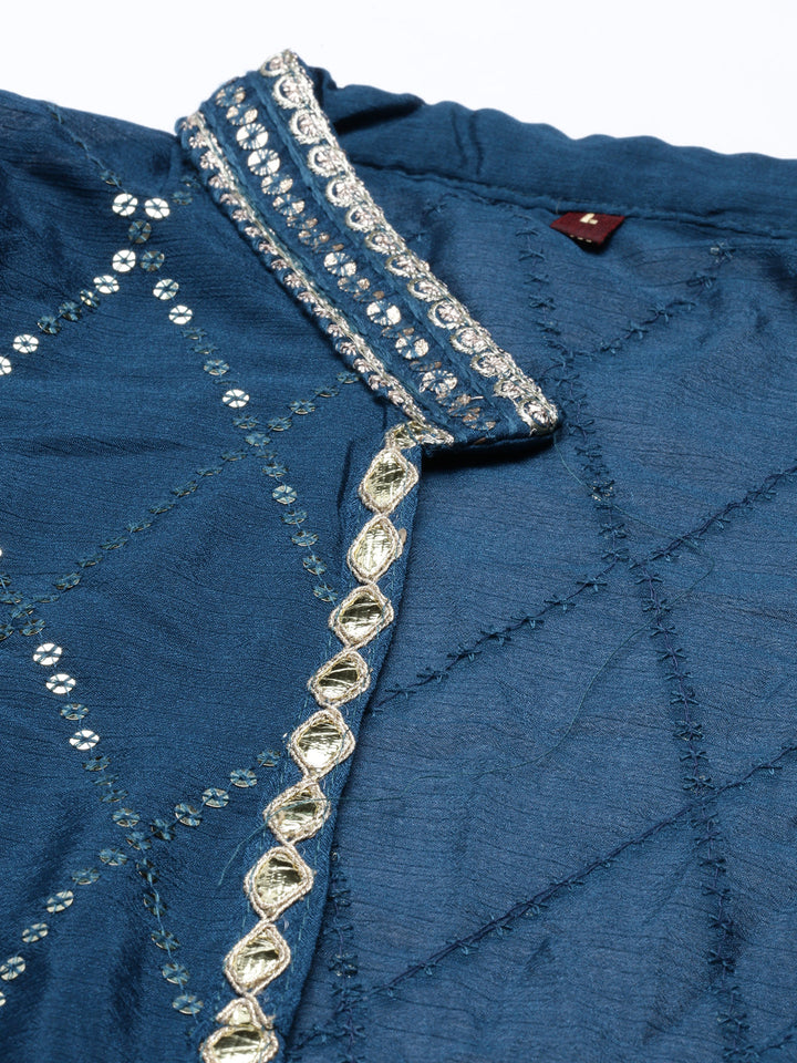 Neerus Peacock Color Georgette Fabric Suit Set