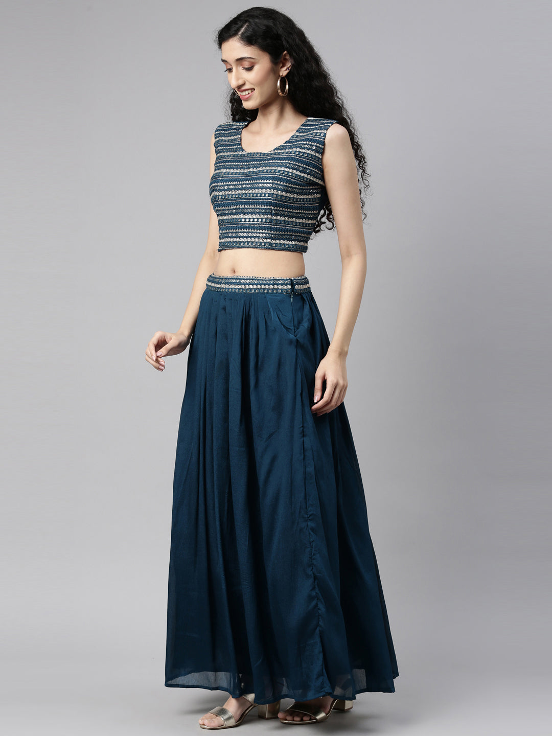 Neerus Peacock Color Georgette Fabric Suit Set