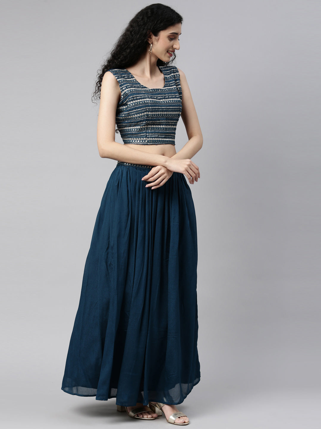 Neerus Peacock Color Georgette Fabric Suit Set