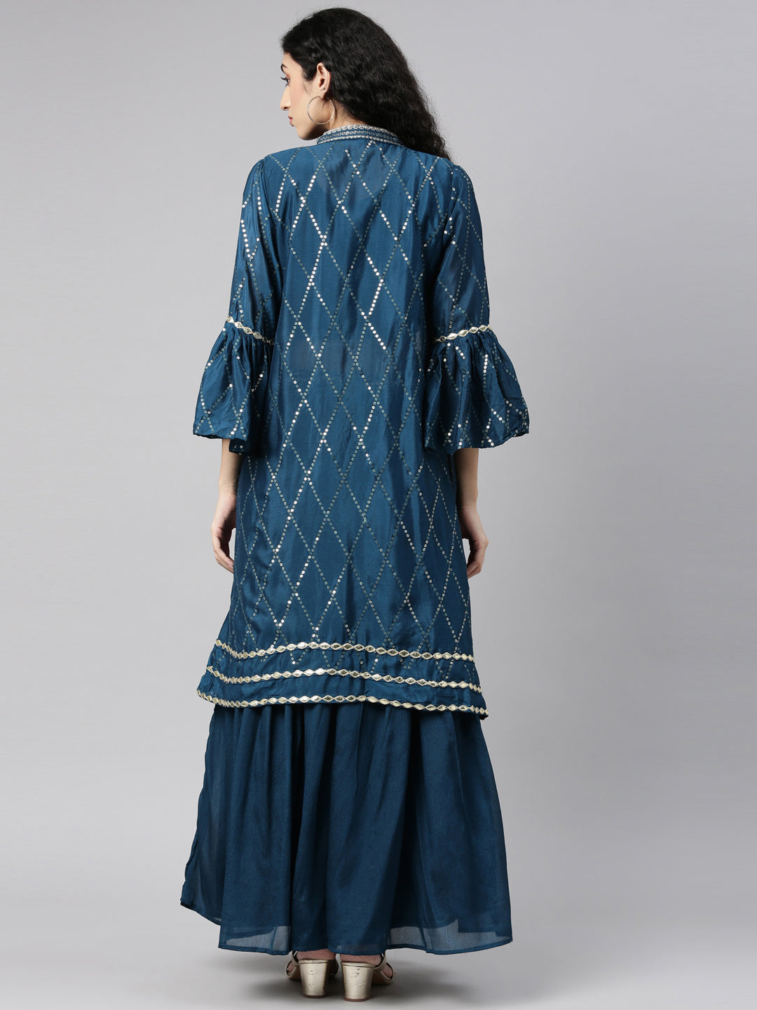 Neerus Peacock Color Georgette Fabric Suit Set