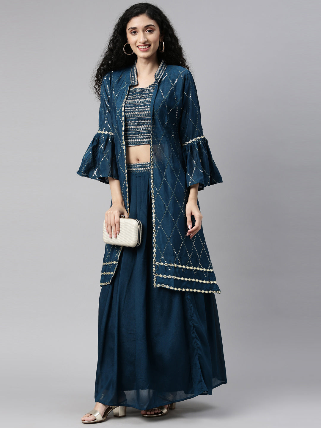 Neerus Peacock Color Georgette Fabric Suit Set