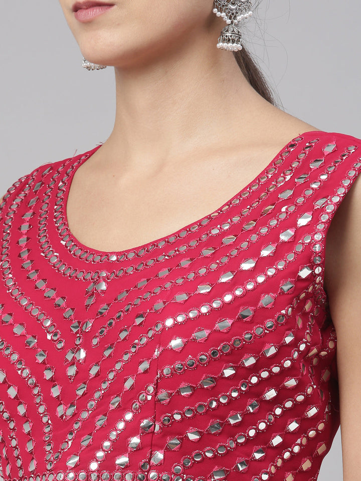 Neerus Maroon Georgette Mirror Work Suit Set - detail view 9