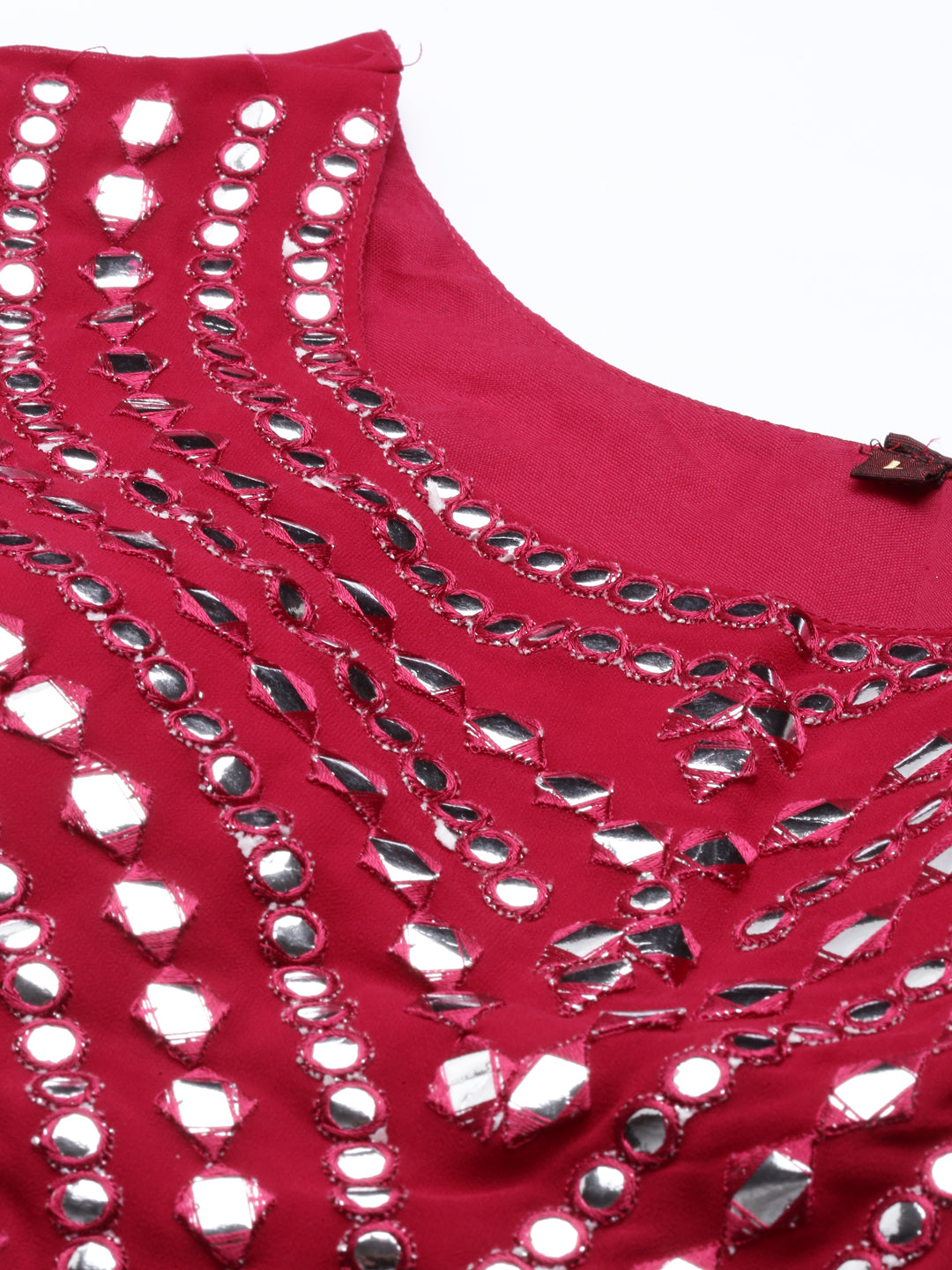 Neerus Maroon Georgette Mirror Work Suit Set - detail view 11