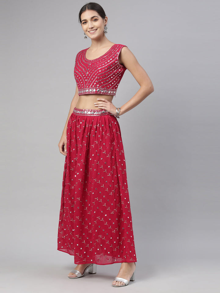 Neerus Maroon Georgette Mirror Work Suit Set - detail view 3