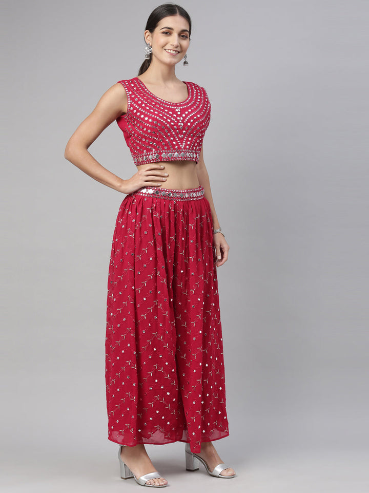 Neerus Maroon Georgette Mirror Work Suit Set - detail view 4