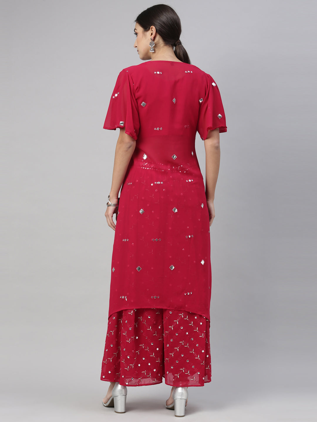 Neerus Maroon Georgette Mirror Work Suit Set - detail view 5