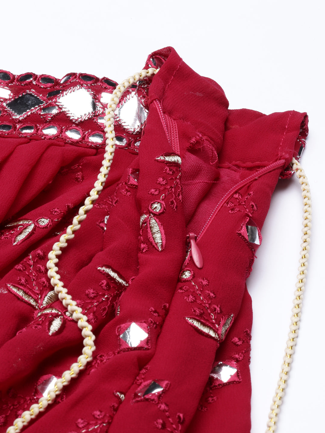 Neerus Maroon Georgette Mirror Work Suit Set - detail view 17