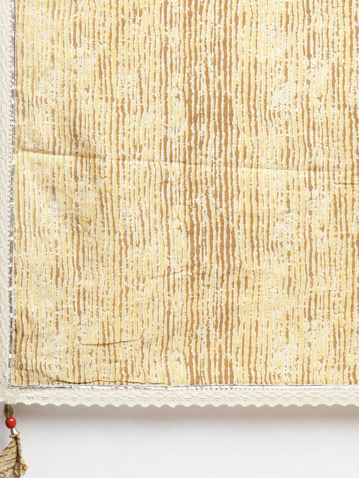 Neerus Yellow printed straight kurta set with dupatta - detail view 4
