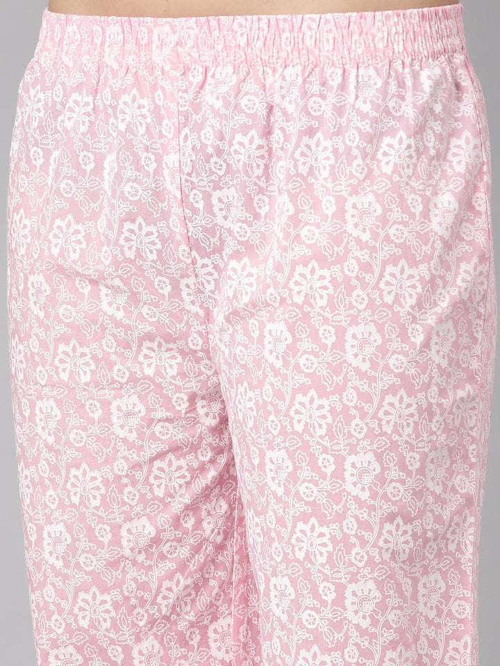 Neerus Pink Regular Straight Floral Kurta And  Trousers With Dupatta
