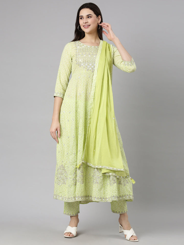 Neerus Yellow Regular Straight Floral Readymade suits