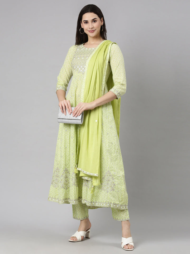 Neerus Yellow Regular Straight Floral Readymade suits