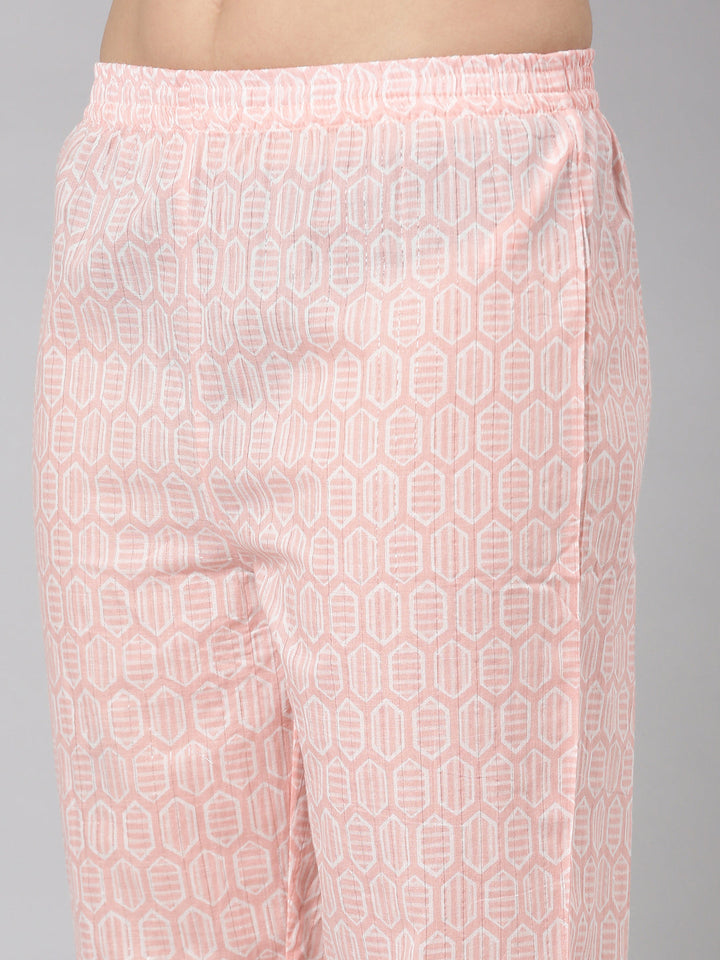 Neerus Peach Regular Straight Floral Kurta And  Trousers With Dupatta