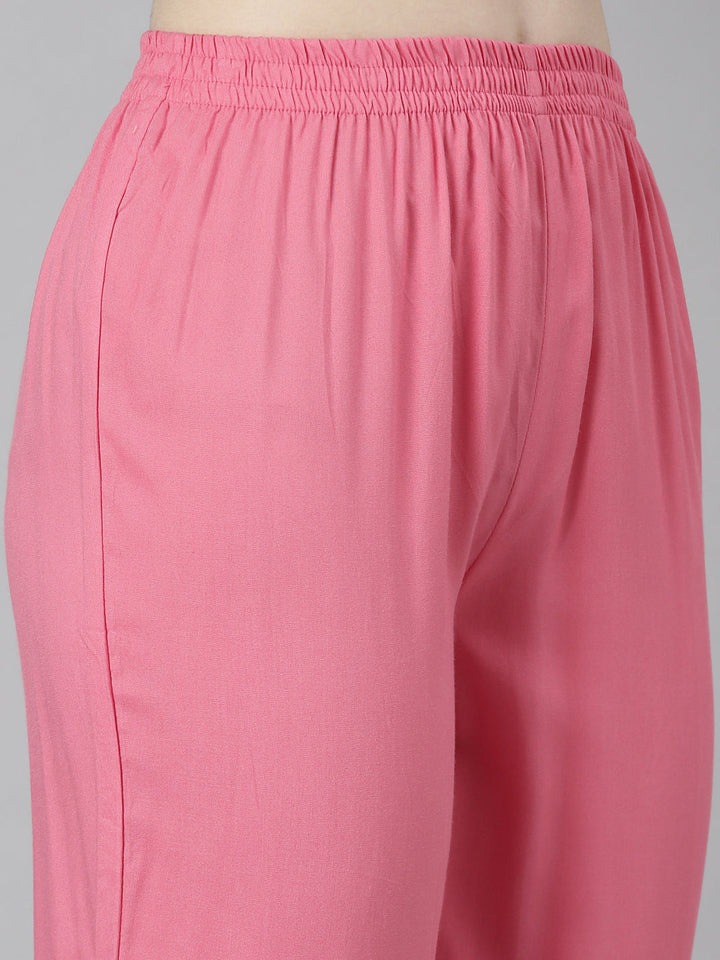 Neerus Pink printed straight kurta set with trouser and dupatta - detail view 3