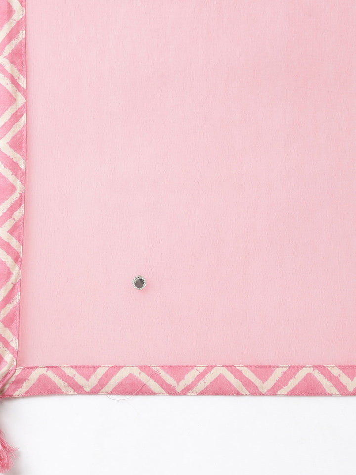 Neerus Pink printed straight kurta set with trouser and dupatta - detail view 4