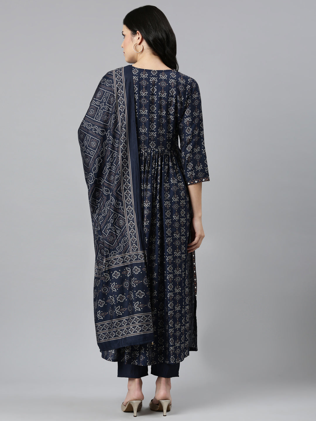 Neerus Blue printed Nyra cut kurta set - side view