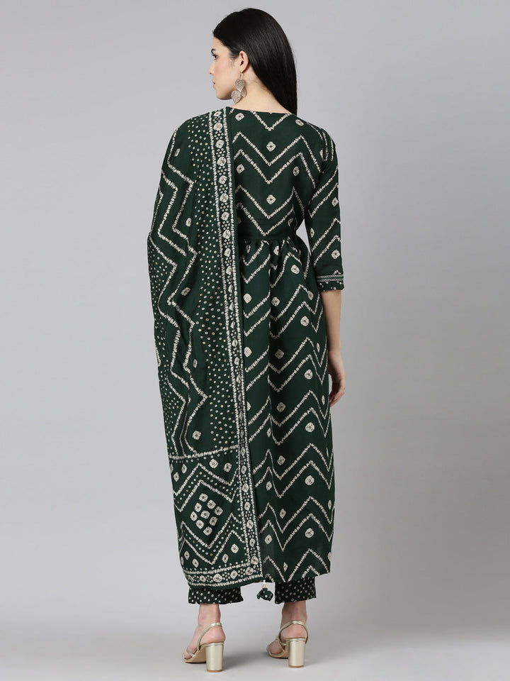 Neerus Green printed Nyra cut kurta set - side view