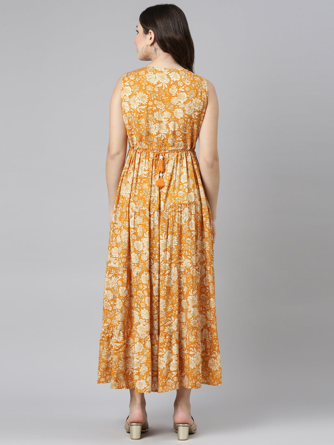 Neerus Gold printed straight casual dress - side view