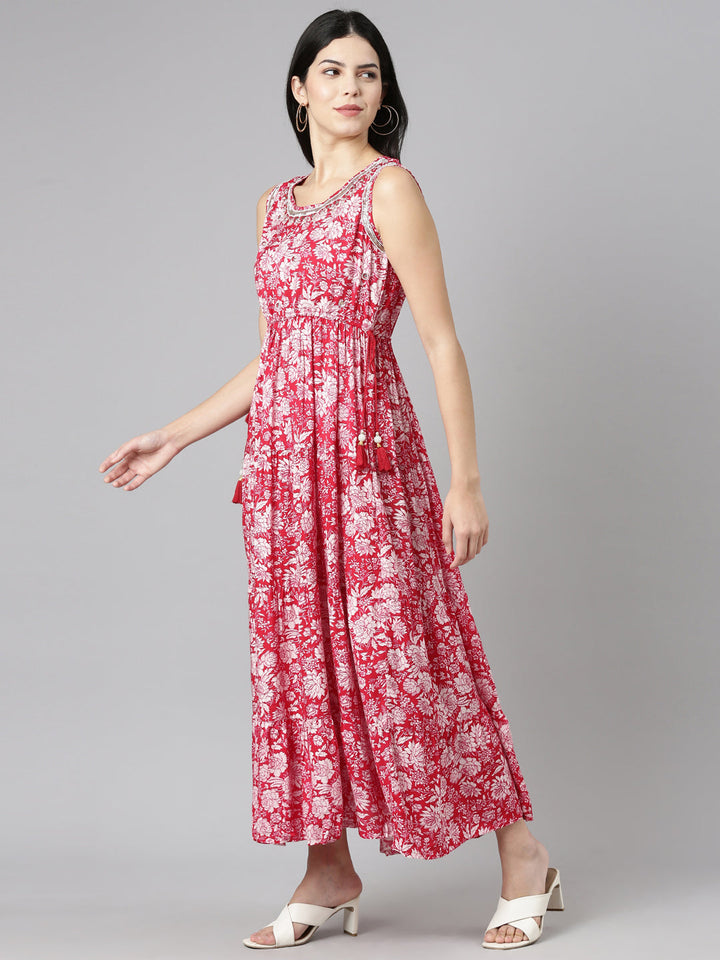 Neerus Pink printed straight gown - back view