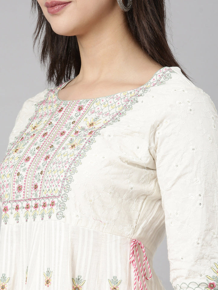 Neerus White Chikankari Floral Suit Set - detail view 1