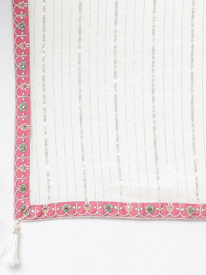 Neerus White Chikankari Floral Suit Set - detail view 3