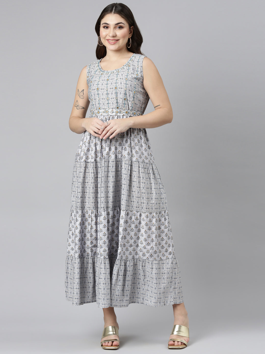 Neerus Purple printed straight dress - front view