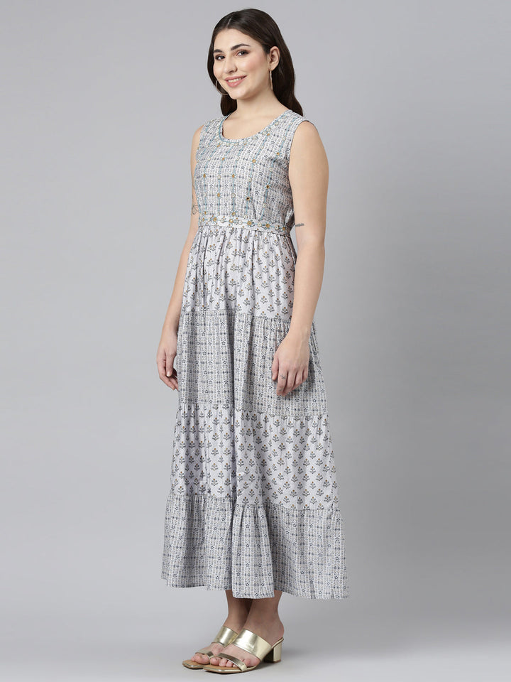 Neerus Purple printed straight dress - back view