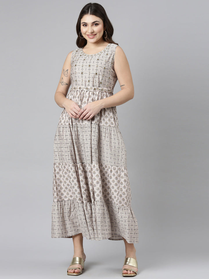 Neerus Gold printed straight dress - front view