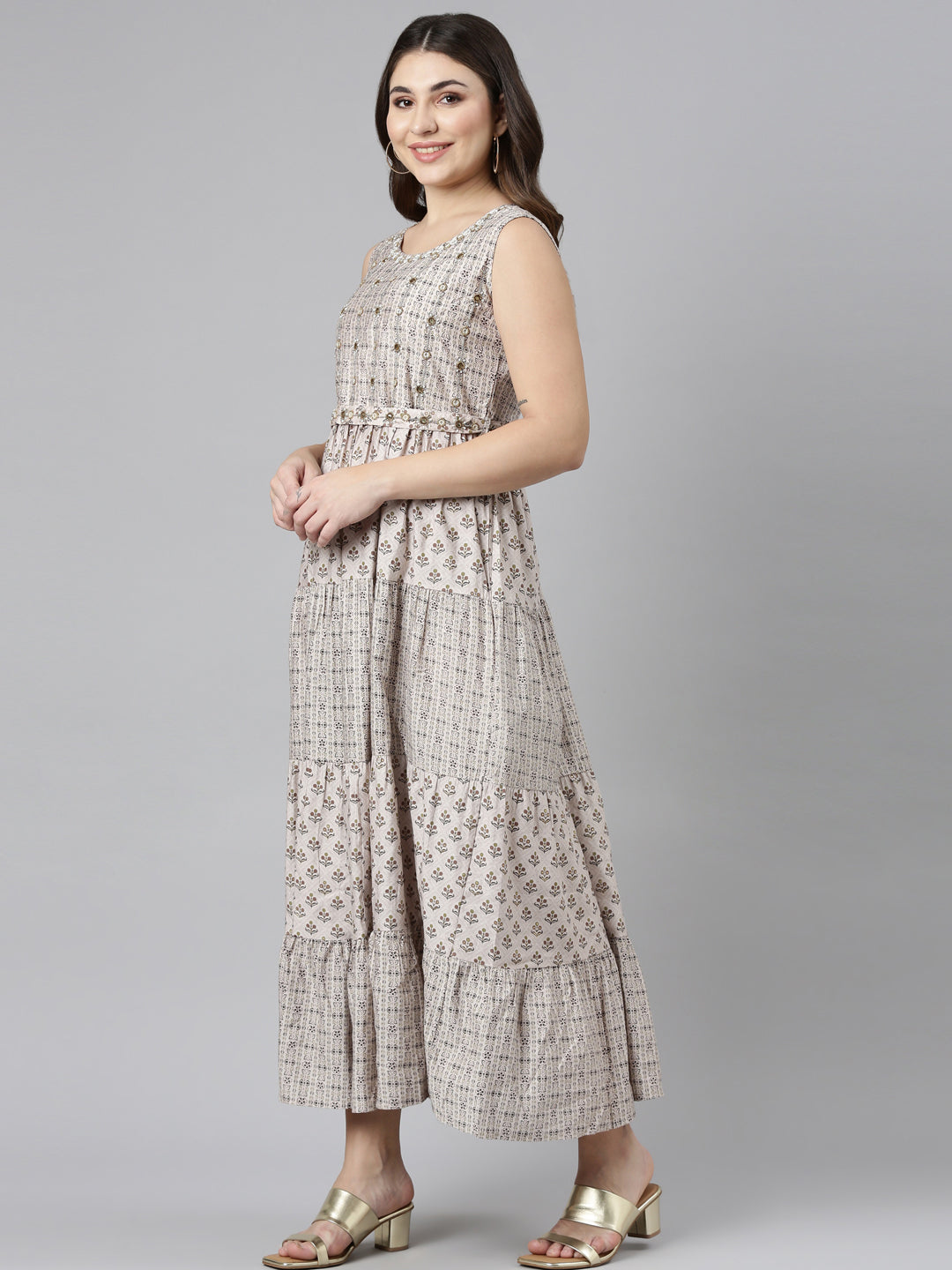 Neerus Gold printed straight dress - back view