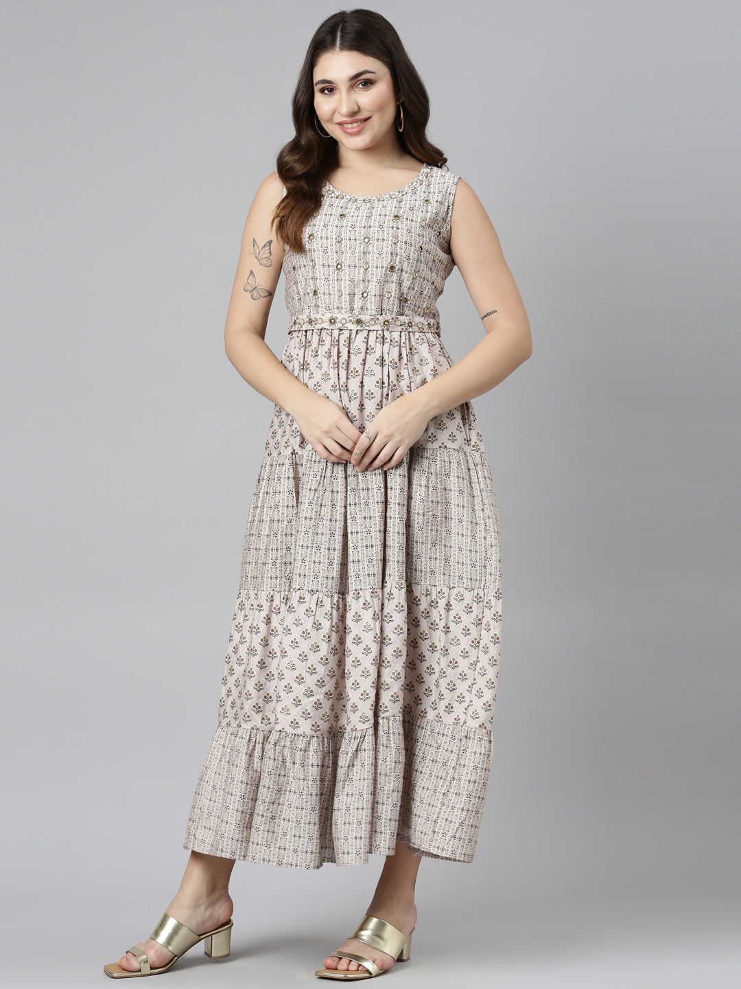 Neerus Gold printed straight dress - detail view 2