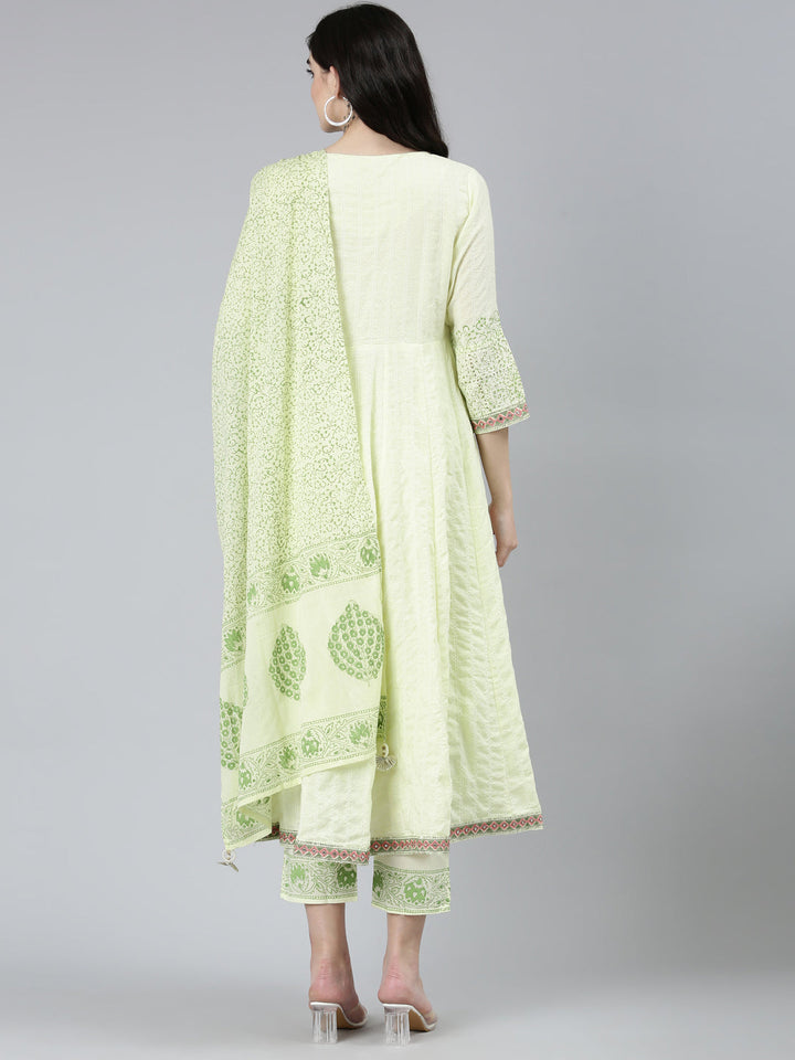Neerus Green cotton printed kurta set with trouser and dupatta - side view