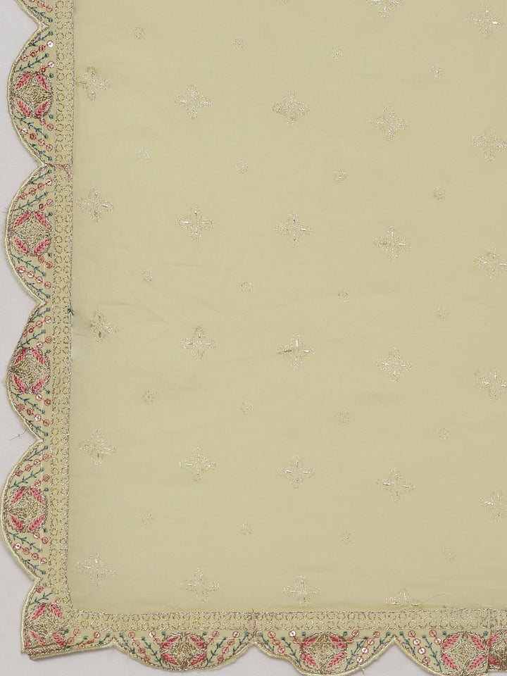 Neerus Yellow georgette printed kurta set with trousers and dupatta - detail view 4