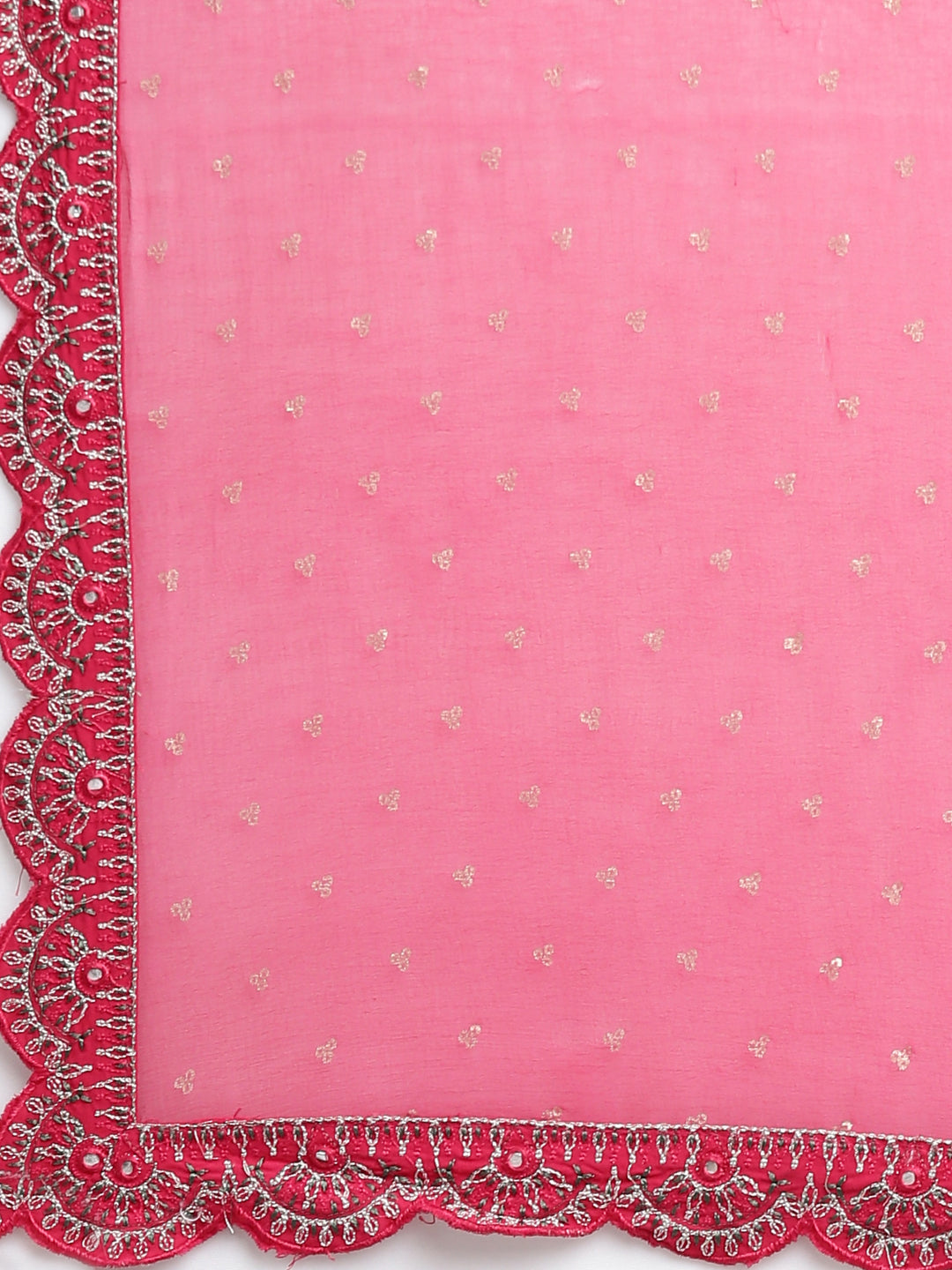 Neerus Pink printed floral kurta set with trouser and dupatta - detail view 4