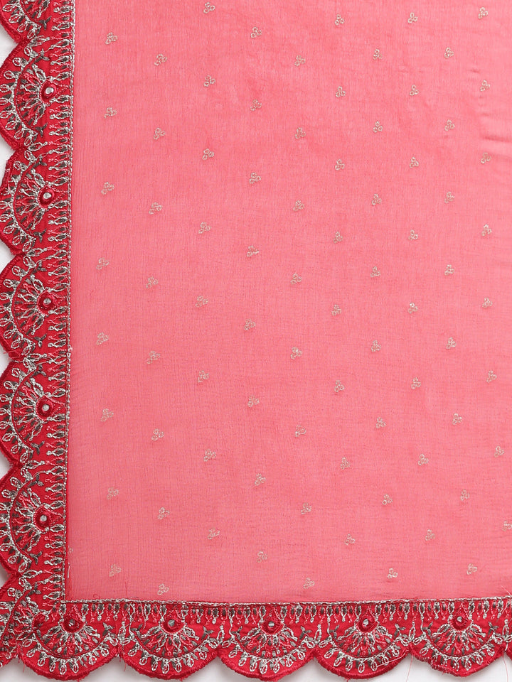 Neerus Red printed straight kurta set with dupatta - detail view 4