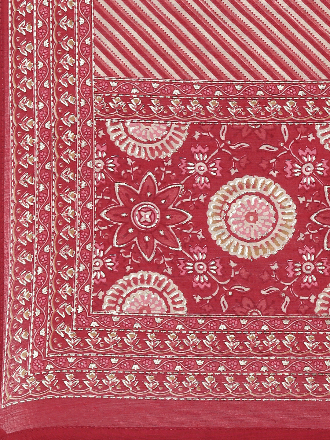 Neerus Maroon floral printed kurta set with trouser and dupatta - detail view 4