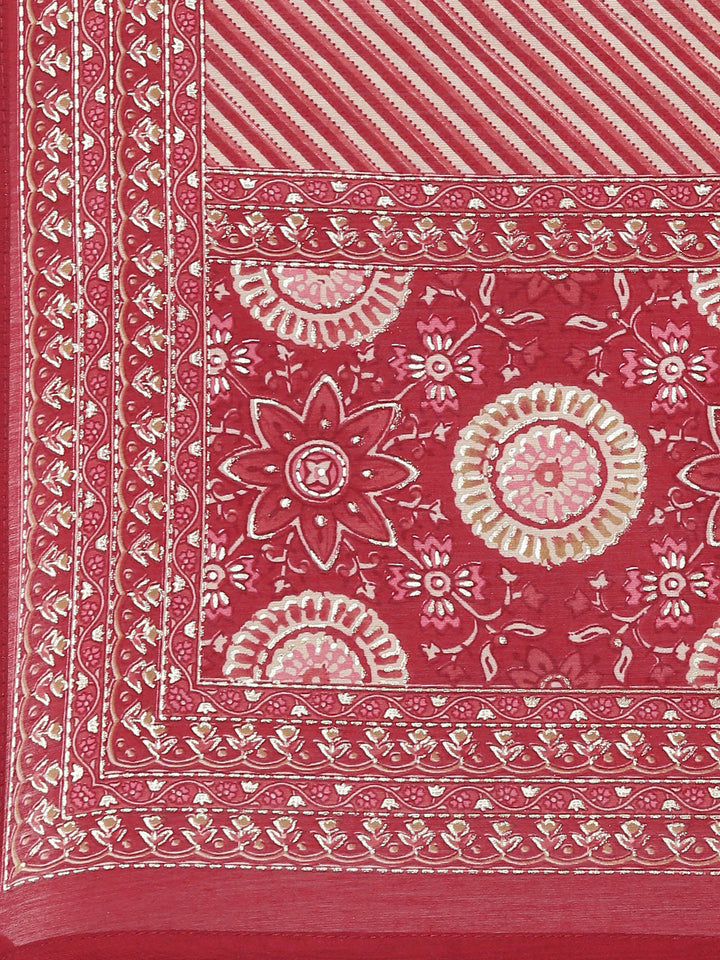Neerus Maroon floral printed kurta set with trouser and dupatta - detail view 4