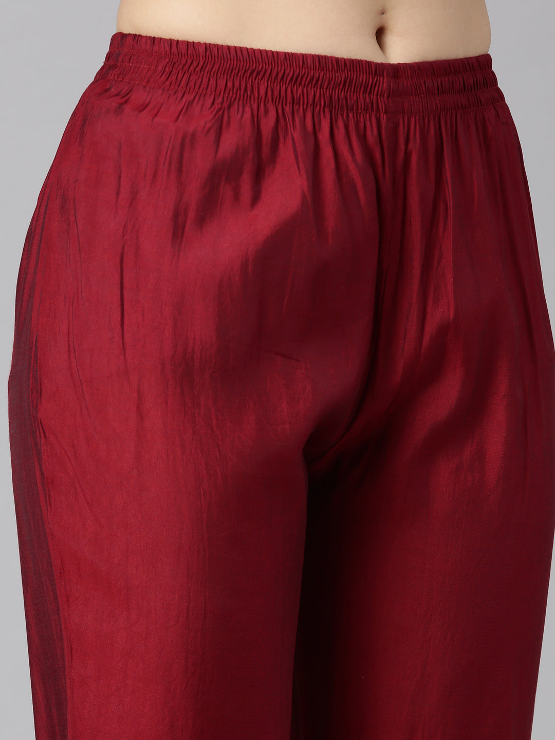 Neerus Maroon floral printed kurta set with trouser and dupatta - detail view 3