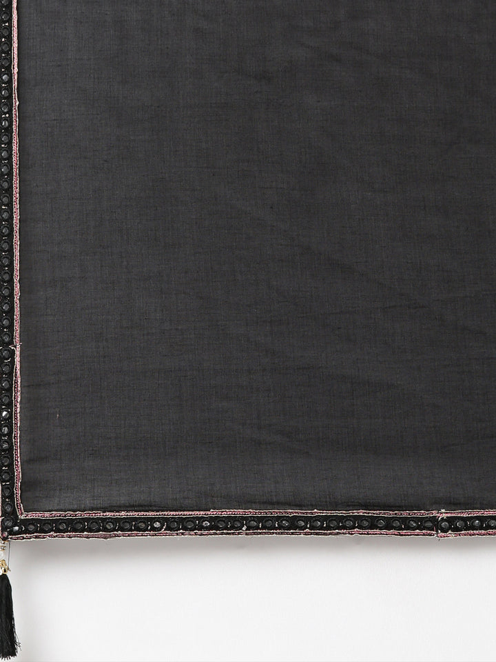 Neerus Black cotton printed kurta set with trouser and dupatta - detail view 4