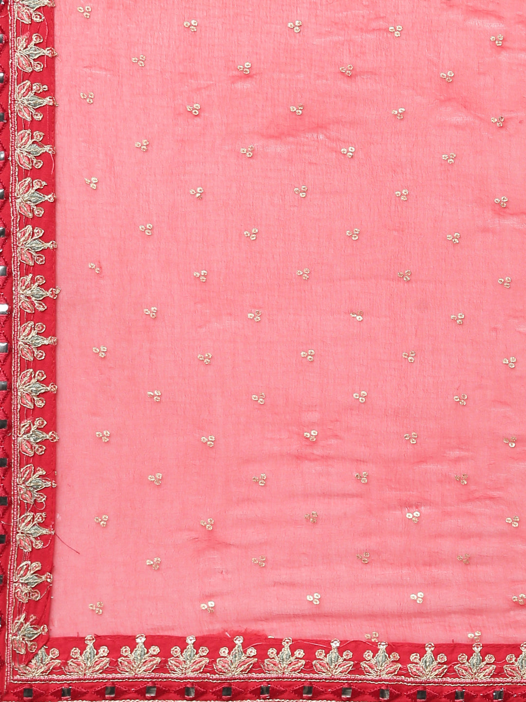 Neerus Red embroidered straight kurta set with trouser and dupatta - detail view 4