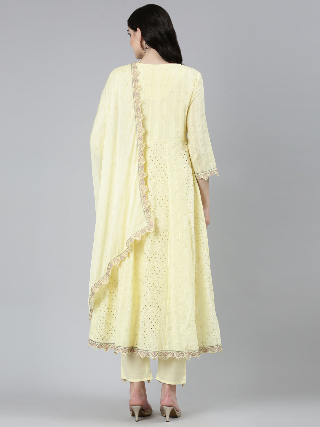 Neerus Yellow printed ethnic kurta set with trouser and dupatta - side view