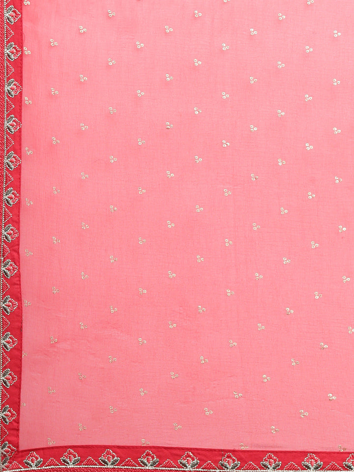 Neerus Red printed straight kurta set with dupatta - detail view 4